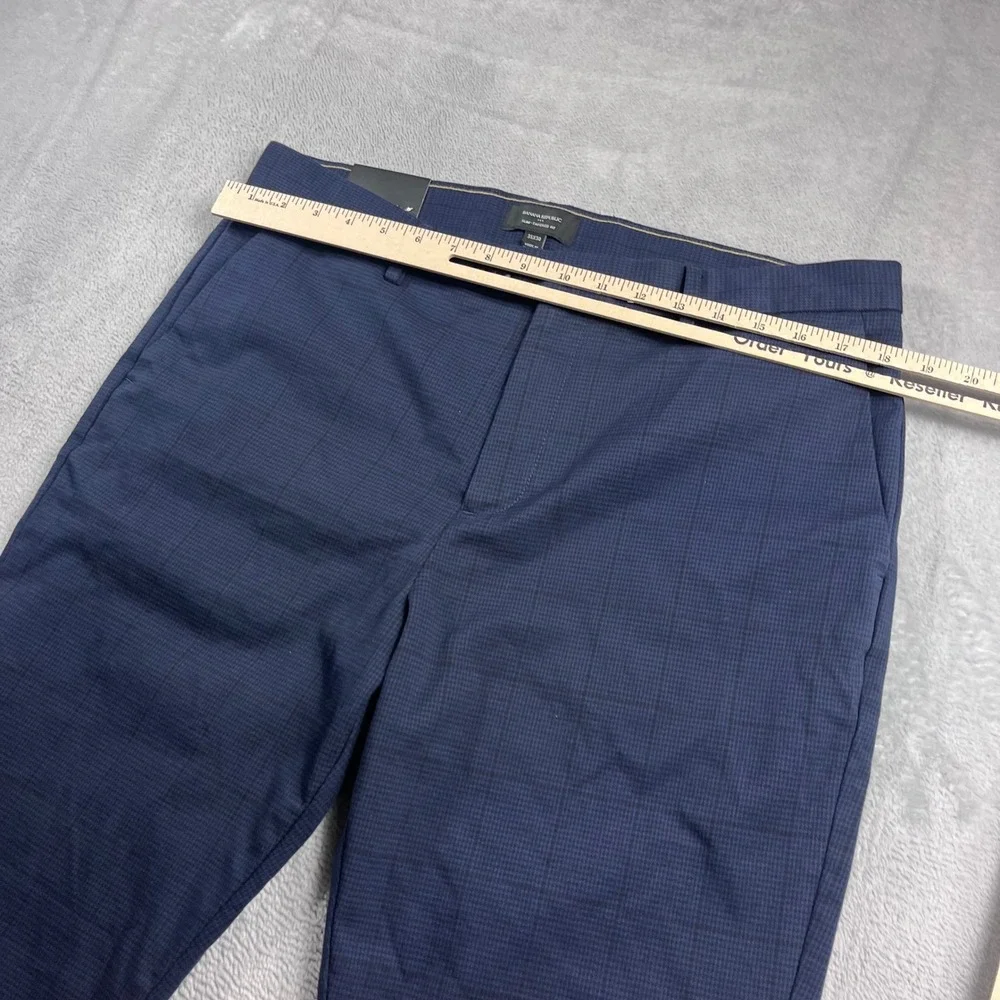 Banana Republic Grayson‎ Slim Tapered Fit Dress Pants Navy Blue Check 35x30 Mens